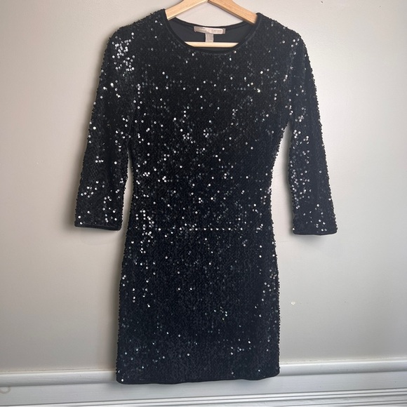 Forever 21 Black Sequin 3/4-Sleeve Sparkling Party Dress Size Small EUC - Picture 1 of 5